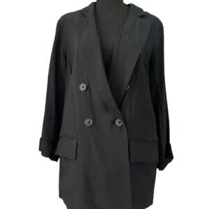 A NEW DAY Black Rayon Oversized Double Breasted Blazer Jacket Medium